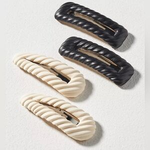 Anthropologie Ribbed Faux Leather Barrettes, Set of 4 - NWT